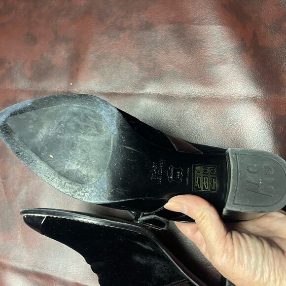 Stuart Weitzman the‎ scootin bootie black velvet mules silver buckle, 6 - Picture 10 of 10